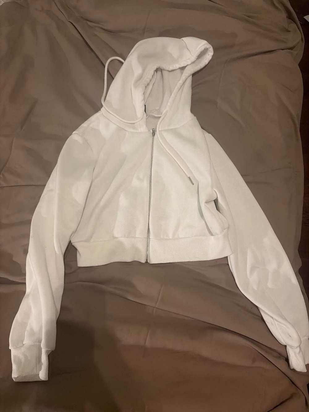 SHEIN White Cropped Zip-Up Hooded Jacket